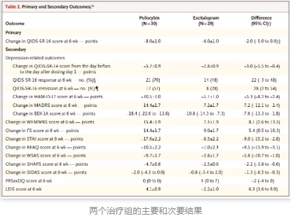 两个治疗组的主要和次要结果